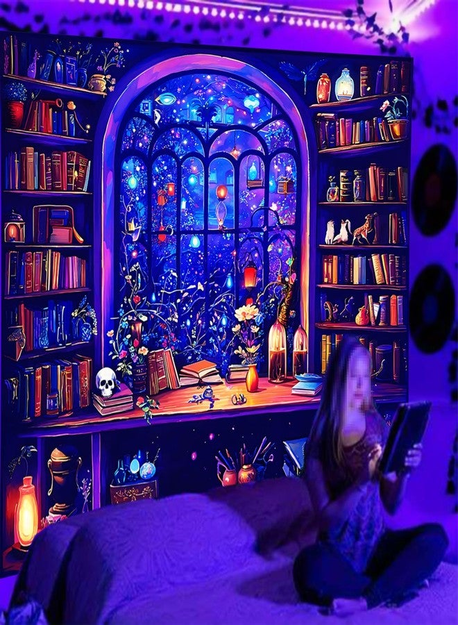 TUGCAY Blacklight Bookshelf Tapestry UV Reactive Magic Books Tapestry Fantasy Library Skull Tapestries Gothic Magical Potion Bottle Wall Hanging for Bedroom Dorm Decor(51.2 x 59.1 inches) - Image 3